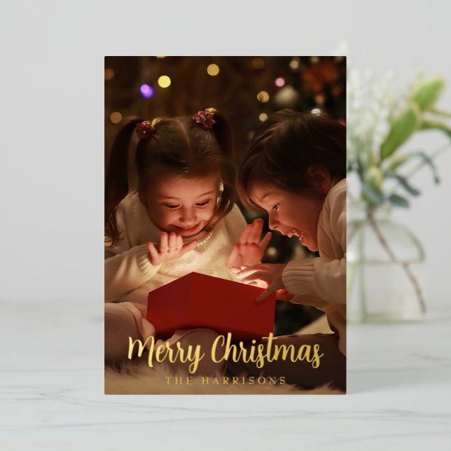 Elégante Gold Foil Joyeux Noël Carte de vacances (Debout devant)