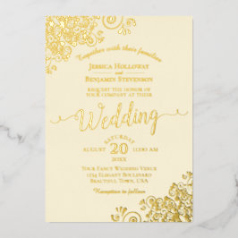 Elegante Gold Foil Lace on Ivory Cream Wedding Folieneinladung