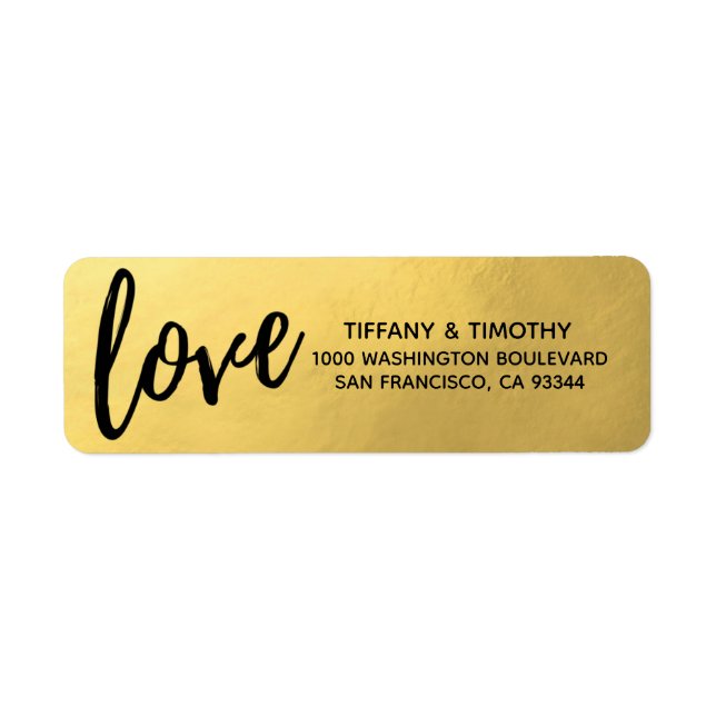Elegante Gold Foil LIEBE Hochzeit Rücksendeadresse (Vorne)