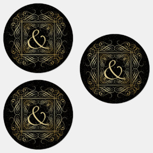 Elegante Gold Foil Look Skulptur Skript auf schwar Etiketten