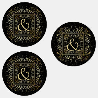 Elegante Gold Foil Look Skulptur Skript auf schwar Etiketten
