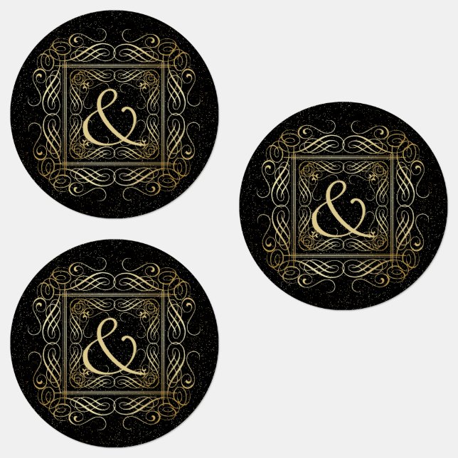 Elegante Gold Foil Look Skulptur Skript auf schwar Etiketten (Gruppe)