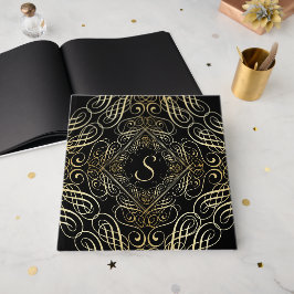Elegante Gold Foil Look Skulptur Skript auf schwar Gästebuch