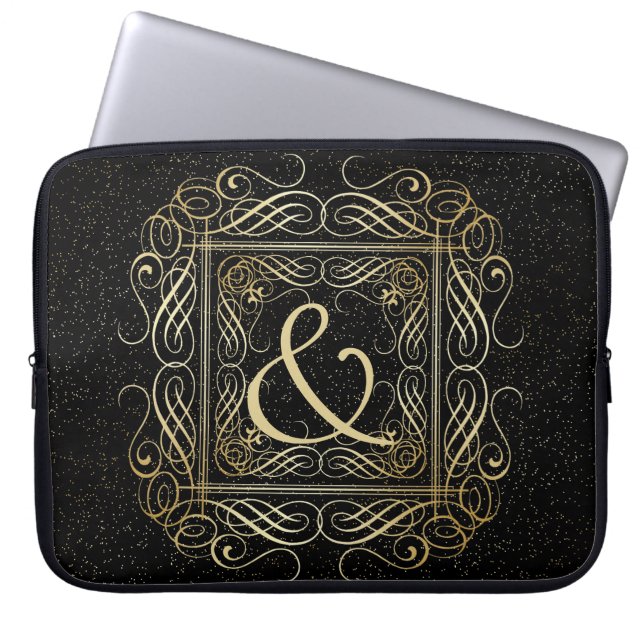 Elegante Gold Foil Look Skulptur Skript auf schwar Laptopschutzhülle (Vorderseite)