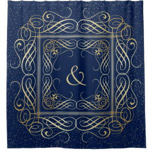 Elegante Gold Foil Look Skulptur Skript für Marine Duschvorhang