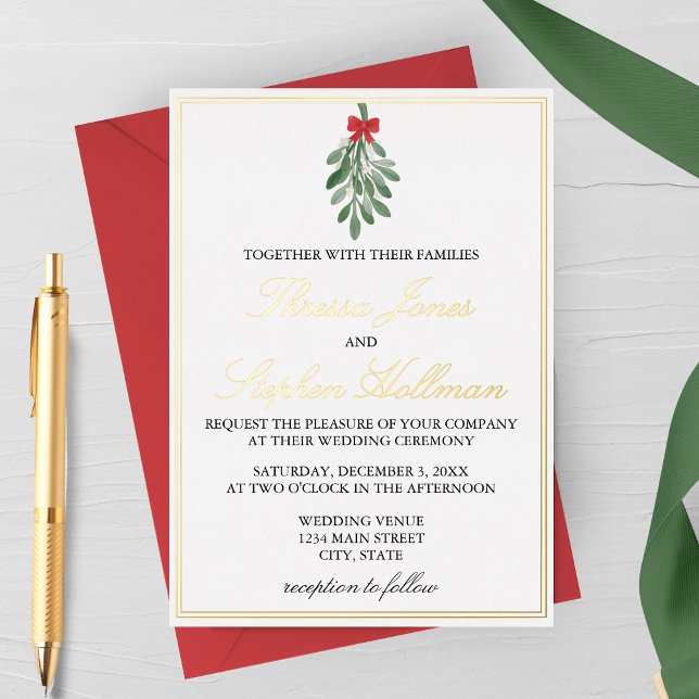 Elegante Gold Foil Mistletoe Einladung zur Hochzei (Von Creator hochgeladen)