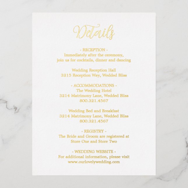 Elegante Gold Foil Moderne Hochzeitskarte Folie Einladungspostkarte (Vorderseite)