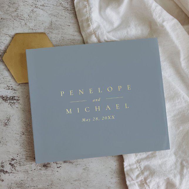 Elegante Gold Foil Monogram Coastal Blue Wedding Gästebuch (Elegant Monogram Coastal Blue Wedding Guest Book)