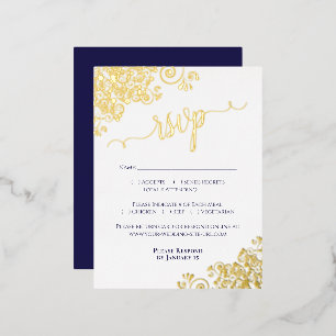 Elegante Gold Foil Navy Blue Wedding RSVP Card Folie Einladungspostkarte