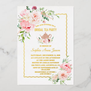 Elegante GOLD FOIL Rosa Blume Bridal Tee Party Folieneinladung