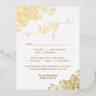 Elegante Gold Foil Rust Orange Wedding RSVP Karte