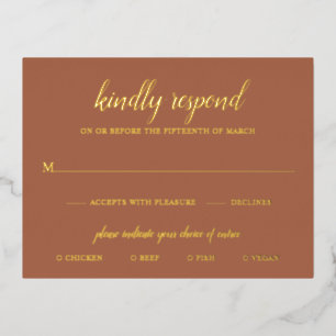 Elegante Gold Foil Terracotta Wedding RSVP Card Folie Einladungspostkarte