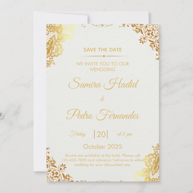 Elegante Gold Foil Wedding Invitation Card Einladung (Vorderseite)