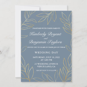 Elegante Gold Foliage auf staubigen Blue Luxury We Einladung