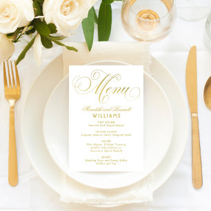 Elegante Gold-Folie-Kalligrafie-Schrift Hochzeit Menükarte