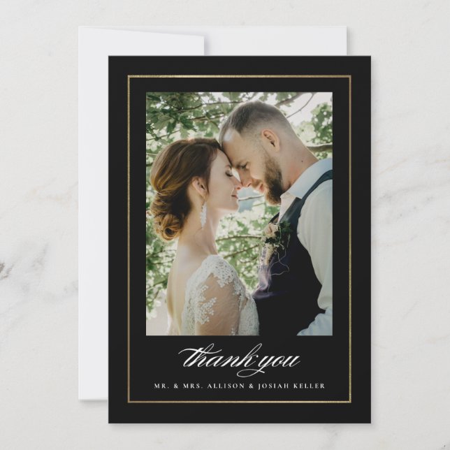 Elegante Gold Foto Wedding Dankeschön Card Dankeskarte (Vorderseite)