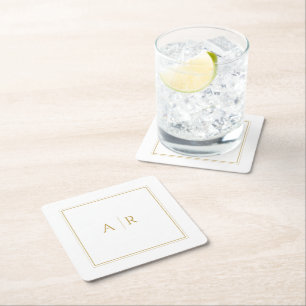 Elegante Gold Frame and Initials Gastgeschenk Hoch Rechteckiger Pappuntersetzer