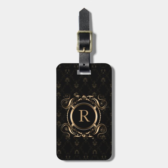 Elegante Gold Frame Black Damasks Gepäckanhänger (Vorderseite vertikal)