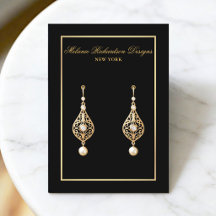 Elegante Gold Frame Black Earring Display Card