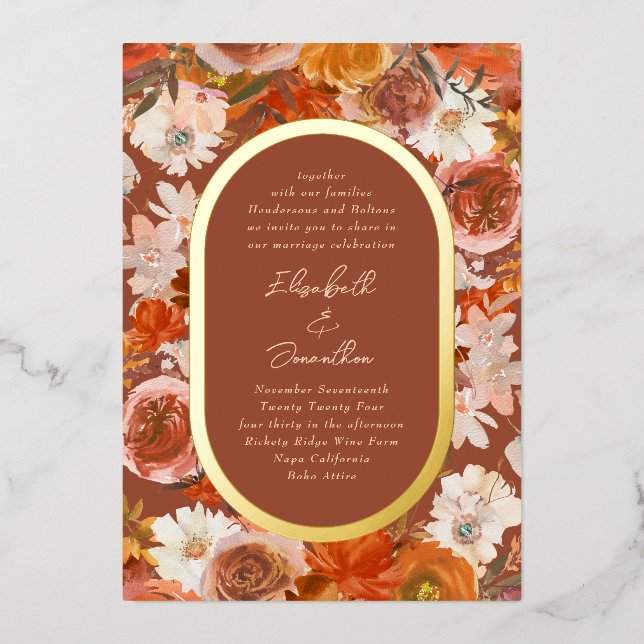Elegante Gold Frame Boho Folieneinladung (Vorderseite)