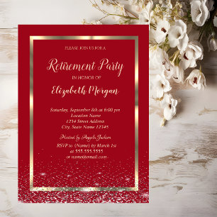 Elegante Gold Frame Confetti Red Retirement Einladung
