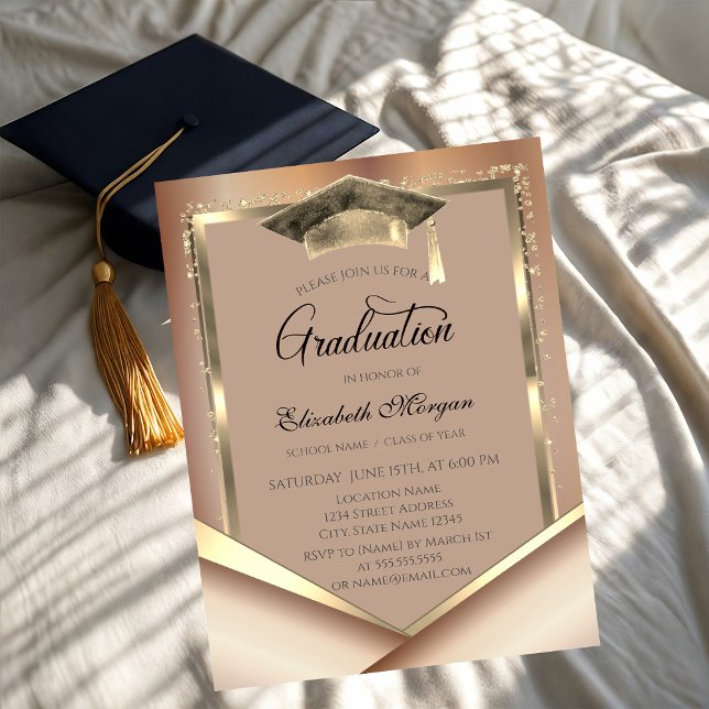 Elegante Gold Frame Diamonds Graduation Cap Einladung (Von Creator hochgeladen)