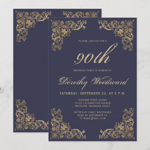 Elegante Gold Frame Dunkle Navy Blue Geburtstagspa Einladung