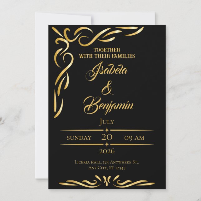 Elegante Gold Frame Einladung | Black & Gold Ornam (Vorderseite)