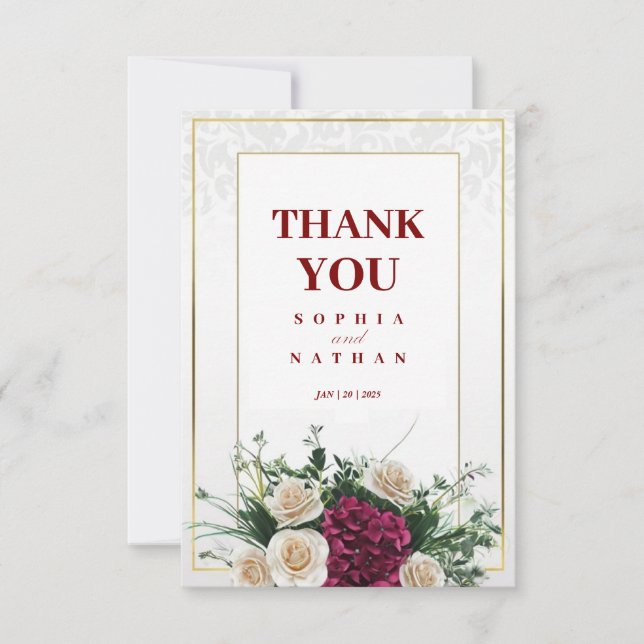 Elegante Gold Frame Floral Wedding Dankeschön Kart Dankeskarte (Vorderseite)