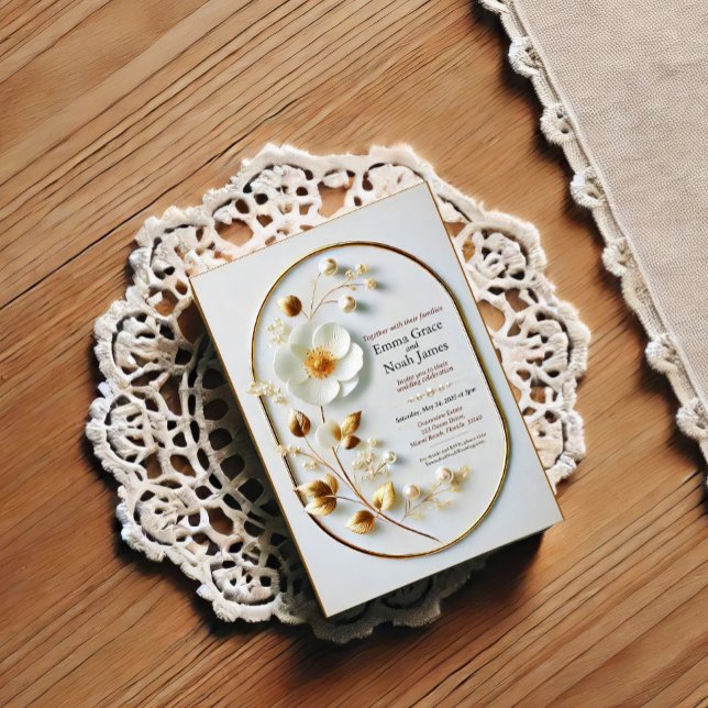 Elegante Gold Frame Floral Wedding Einladung (Von Creator hochgeladen)