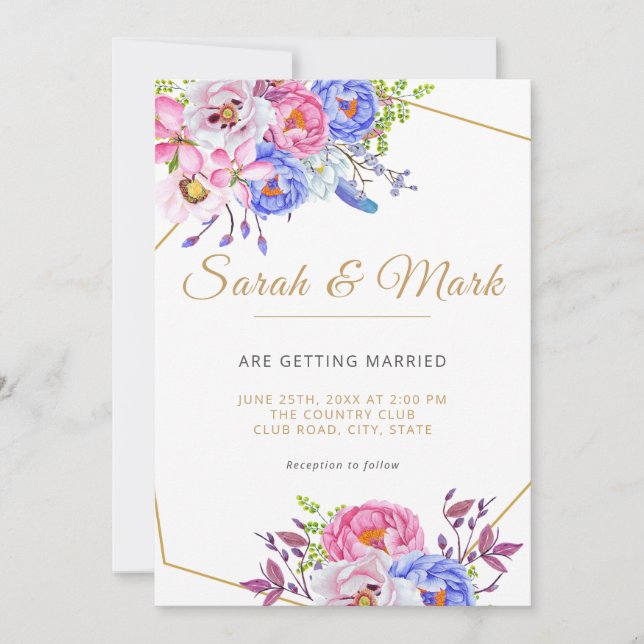 Elegante Gold Frame Floral Wedding Einladungskarte (Vorderseite)