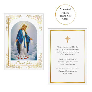 Elegante Gold Frame Jungfrau Mary Rose Beerdigung Dankeskarte