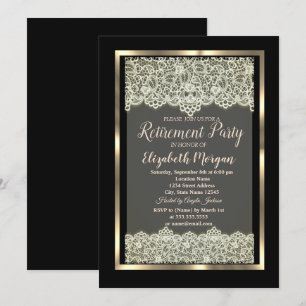 Elegante Gold Frame Lace Retirement Einladung