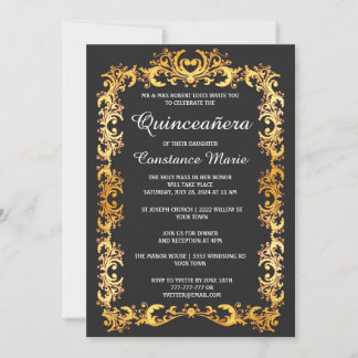 Elegante Gold Frame Quinceanera Einladung