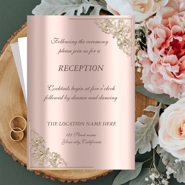 Elegante Gold Frame Rose Gold Wedding Reception Einladung (Von Creator hochgeladen)