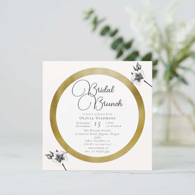 Elegante Gold Frame Rose Weihnachts Bridal Brunch Einladung (Stehend Vorderseite)