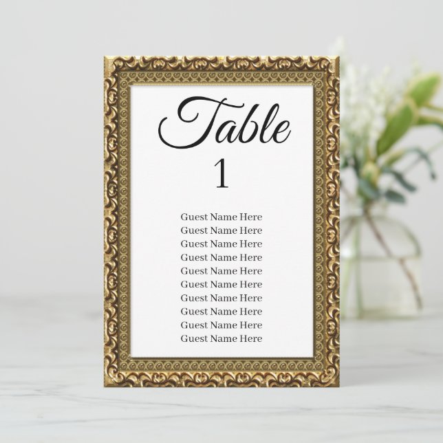 Elegante Gold Frame Seating Chart Card Karte (Stehend Vorderseite)