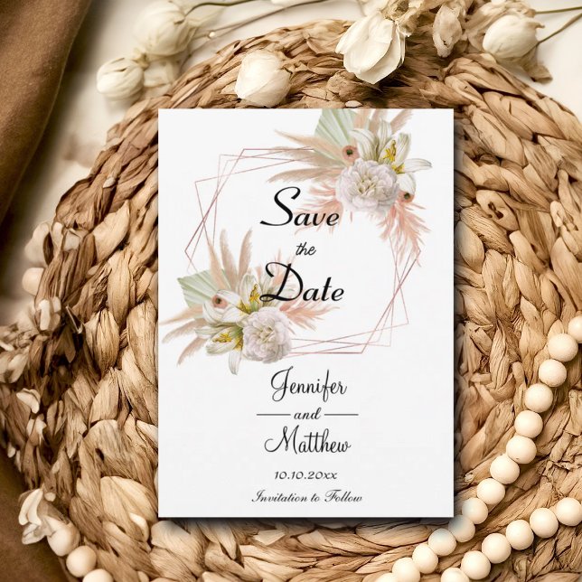 Elegante Gold Frame White Floral Pampas Grass 12x1 Save The Date (Von Creator hochgeladen)