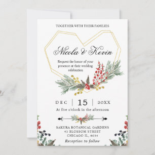 Elegante Gold Frame & Winter Holly Foliage Hochzei Einladung