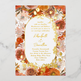Elegante Gold Frame Wreath Floral Abundance Hochze Folieneinladung