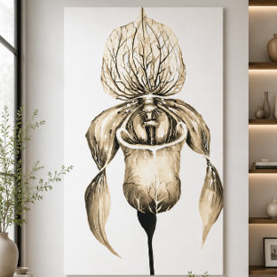 Elegante Gold-Frauenschuh-Orchidee Botanisch  Leinwanddruck