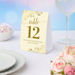 Elegante Gold Frills auf Cream Wedding Tischnummer Tischaufsteller