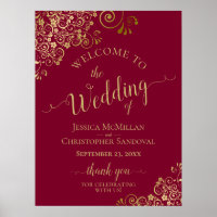 Elegante Gold Frills on Burgundy Wedding Willkomme