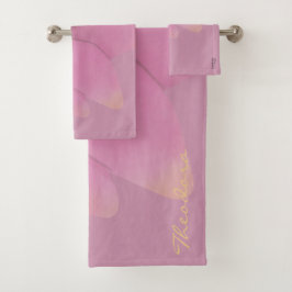 Elegante Gold Fuchsia Abstrakt Floral Patern Badhandtuch Set