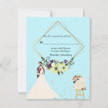 Elegante Gold geometrische staubblaue RSVP-Karte