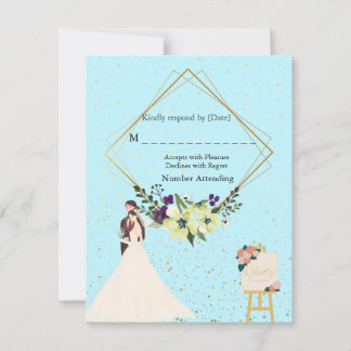 Elegante Gold geometrische staubblaue RSVP-Karte RSVP Karte
