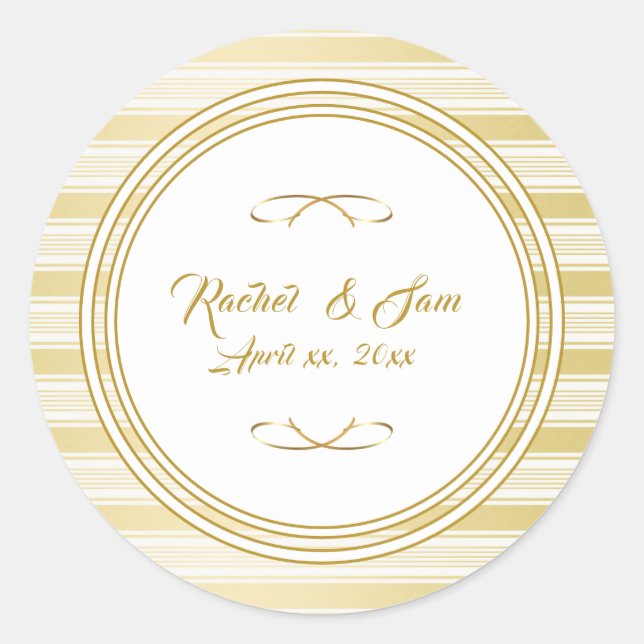 Elegante Gold Gerahmt Wedding Runder Aufkleber (Vorderseite)