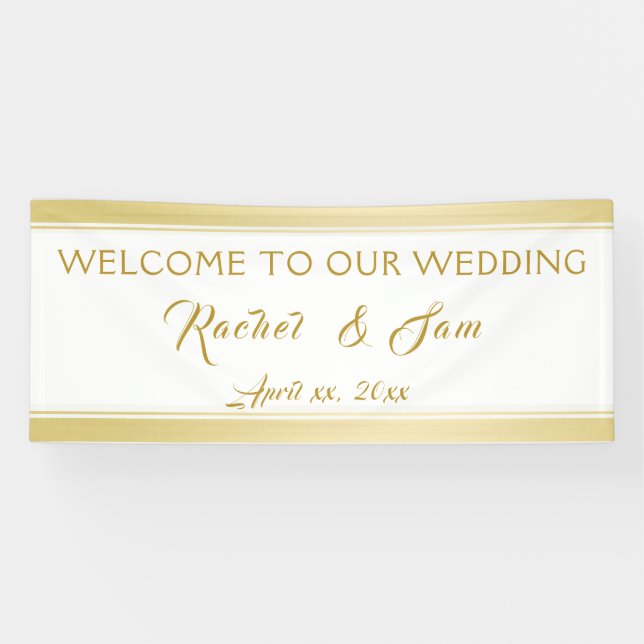 Elegante Gold Gerahmt Wedding Willkommen Banner (Horizontal)