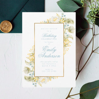 Elegante Gold Gerahmte Wildblume Geburtstagsparty Einladung
