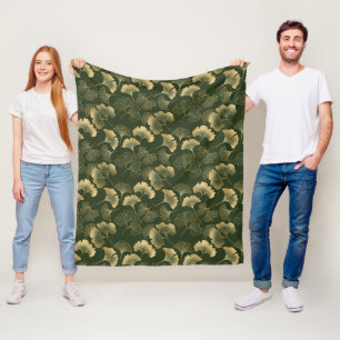 Elegante Gold-Ginkgo-Blätter Smaragdgrün Fleecedecke